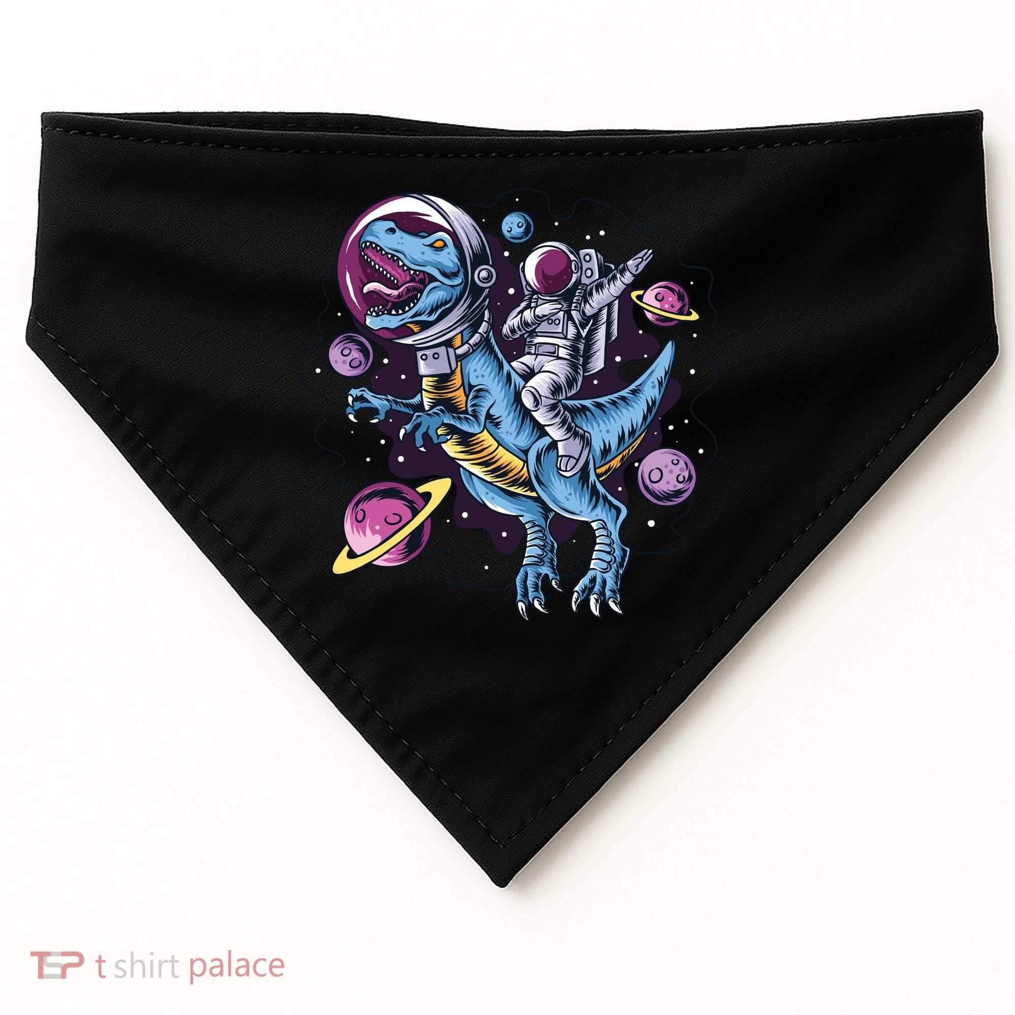 Astronaut Riding A Dinosaur In Space USA-Made Doggie Bandana