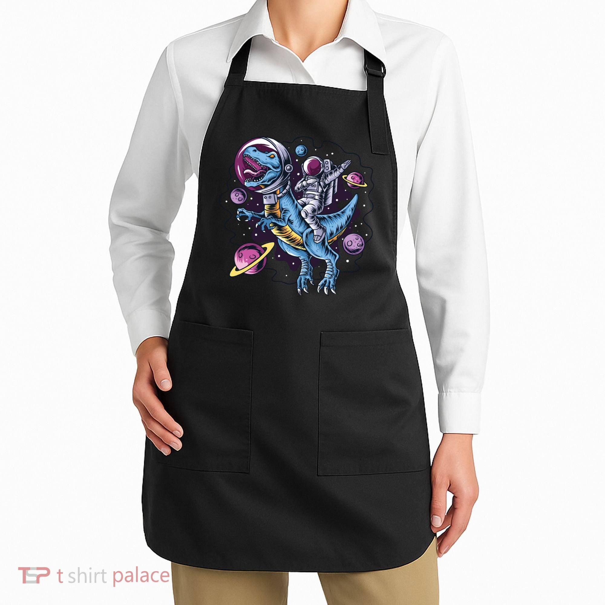 Astronaut Riding A Dinosaur In Space Apron