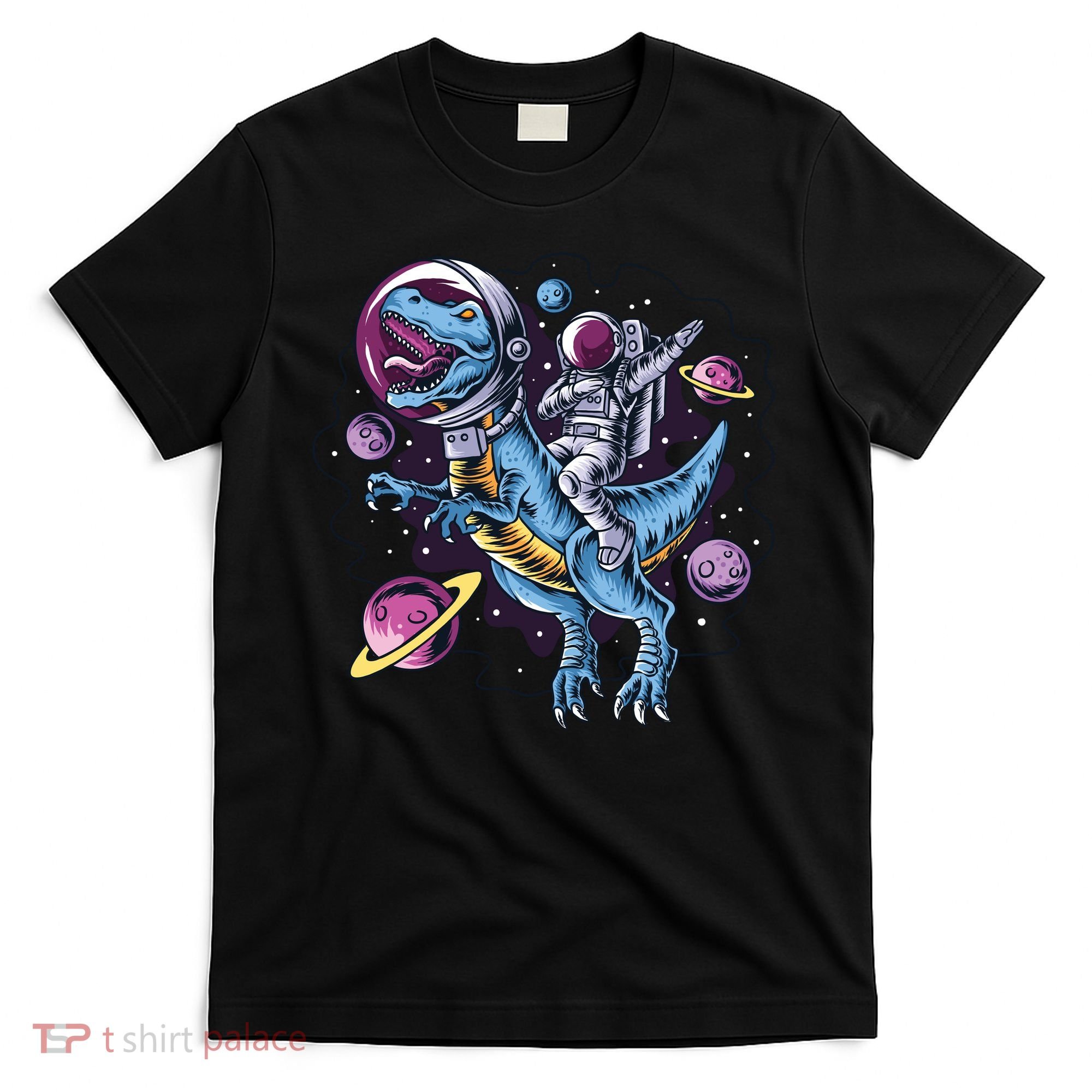 Astronaut Riding A Dinosaur In Space T-Shirt