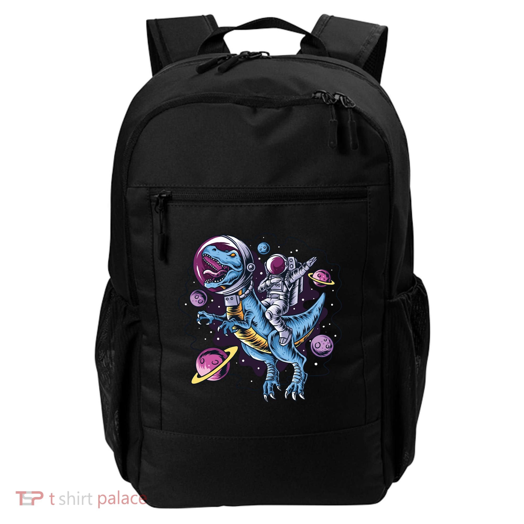 Astronaut Riding A Dinosaur In Space Backpack