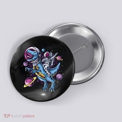 Astronaut Riding A Dinosaur In Space Button