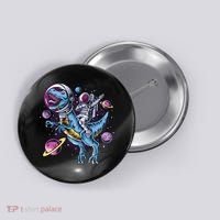 Astronaut Riding A Dinosaur In Space Button thumb 0