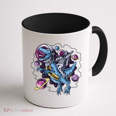 Astronaut Riding A Dinosaur In Space Coffee Mug back