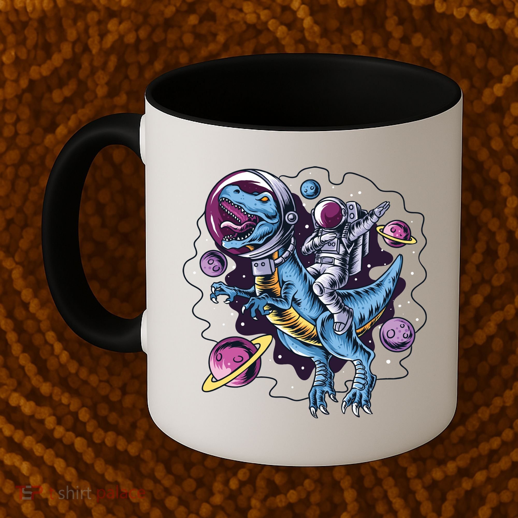 Astronaut Riding A Dinosaur In Space Coffee Mug