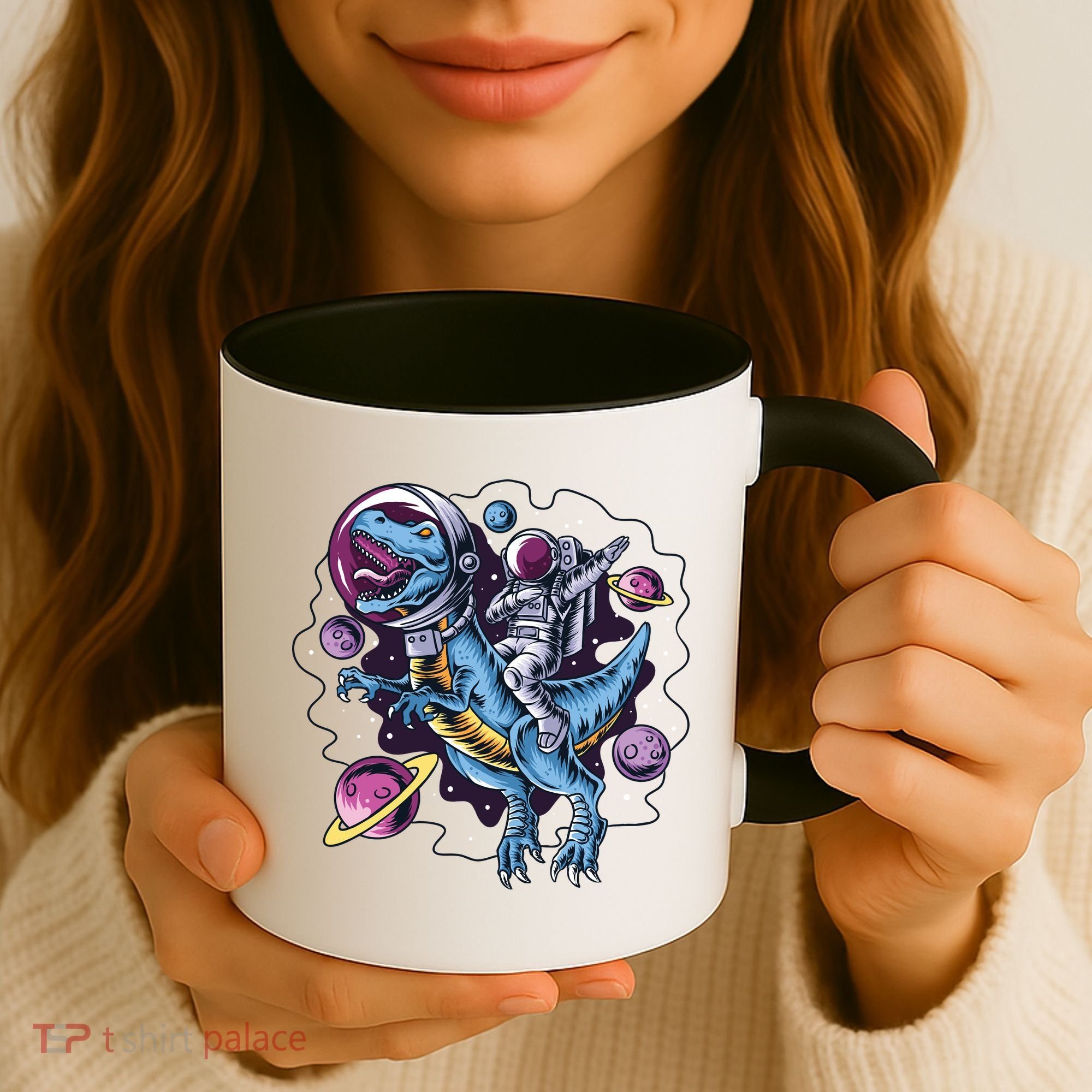 Astronaut Riding A Dinosaur In Space Coffee Mug