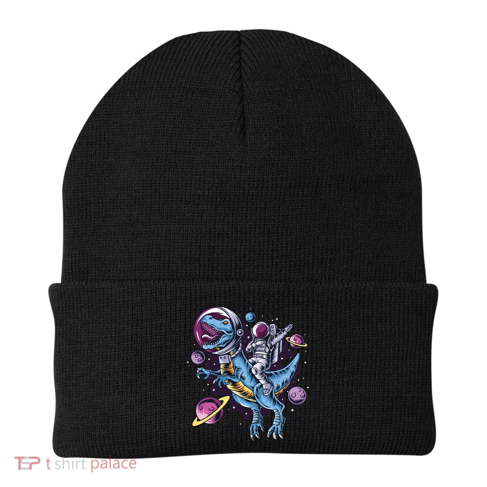 Astronaut Riding A Dinosaur In Space Beanie