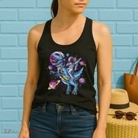 Astronaut Riding A Dinosaur In Space Women's Tank Top thumb 2