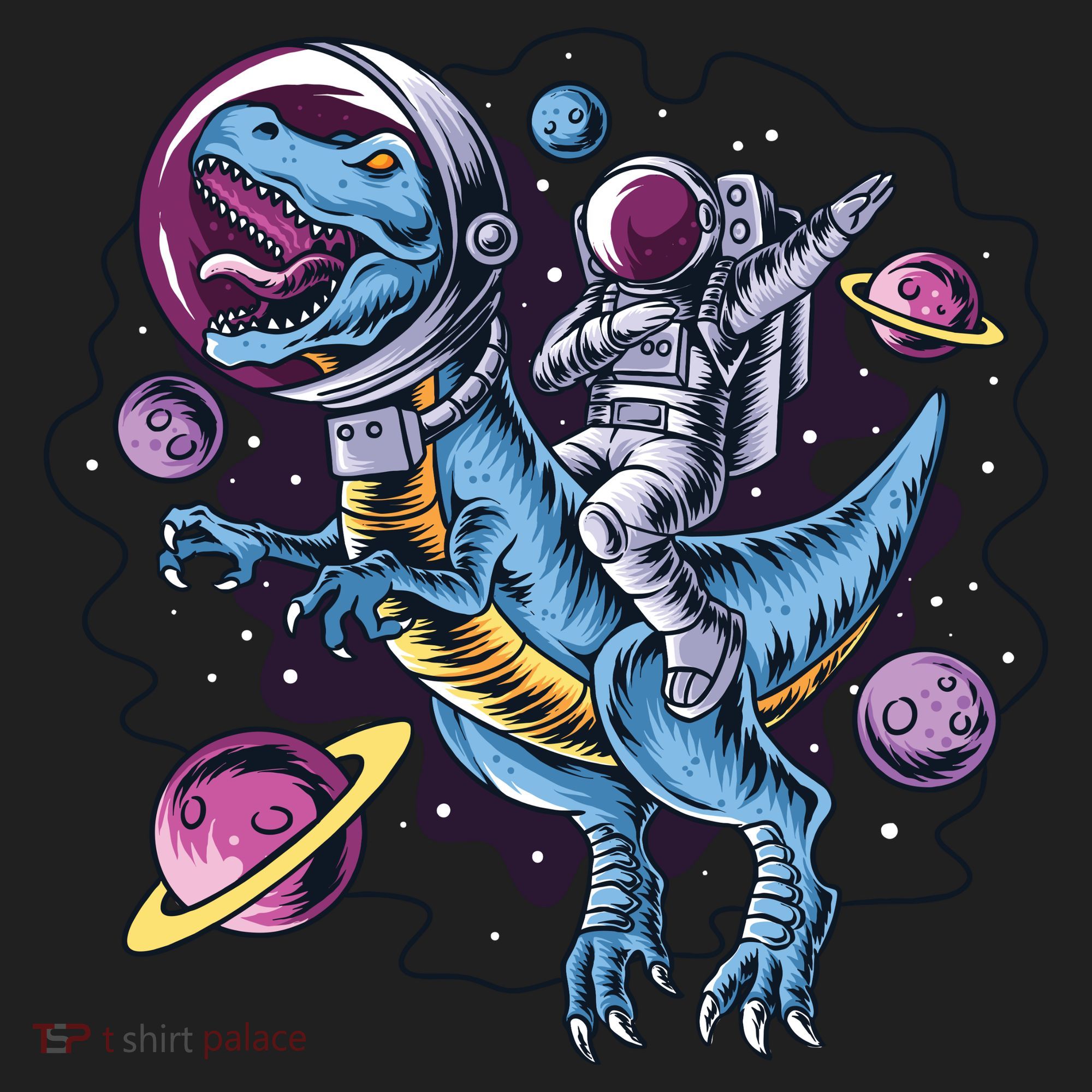 Astronaut Riding A Dinosaur In Space Hat