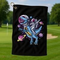 Astronaut Riding A Dinosaur In Space Golf Towel thumb 1