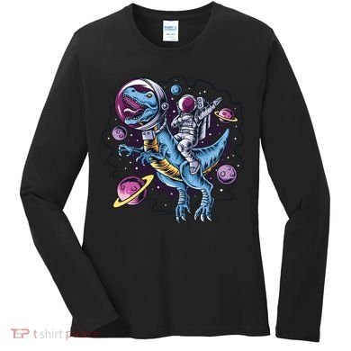 Astronaut Riding A Dinosaur In Space Women's Long Sleeve Shirt