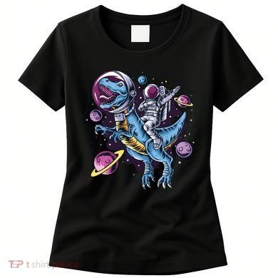 Astronaut Riding A Dinosaur In Space Women's T-Shirt