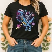 Astronaut Riding A Dinosaur In Space Women's T-Shirt thumb 2