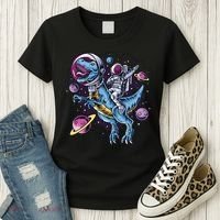 Astronaut Riding A Dinosaur In Space Women's T-Shirt thumb 3
