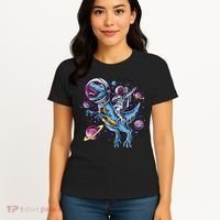 Astronaut Riding A Dinosaur In Space Women's T-Shirt thumb 4