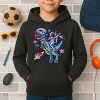 Astronaut Riding A Dinosaur In Space Kids Hoodie thumb 2