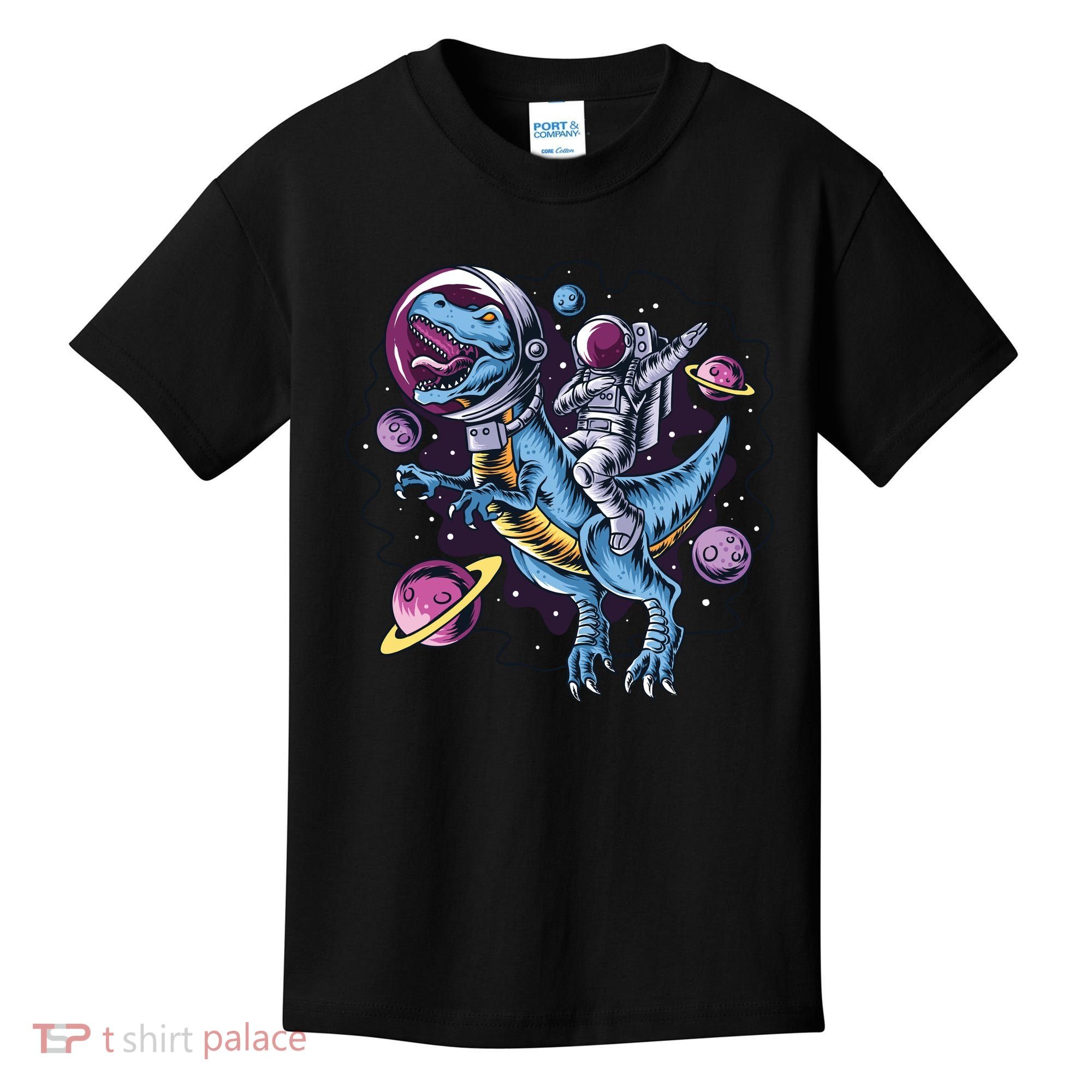 Astronaut Riding A Dinosaur In Space Kids T-Shirt