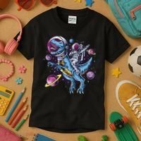 Astronaut Riding A Dinosaur In Space Kids T-Shirt thumb 3