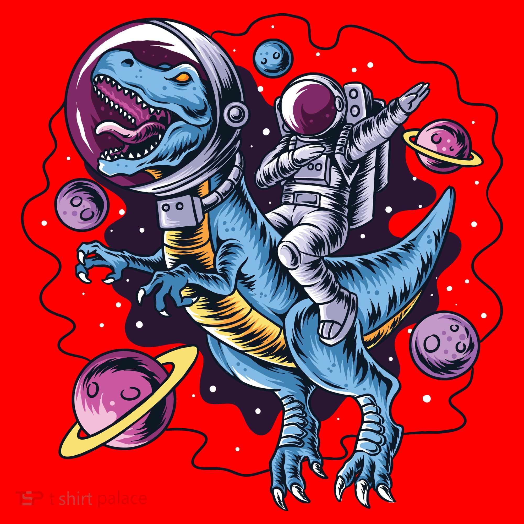 Astronaut Riding A Dinosaur In Space Santa Hat