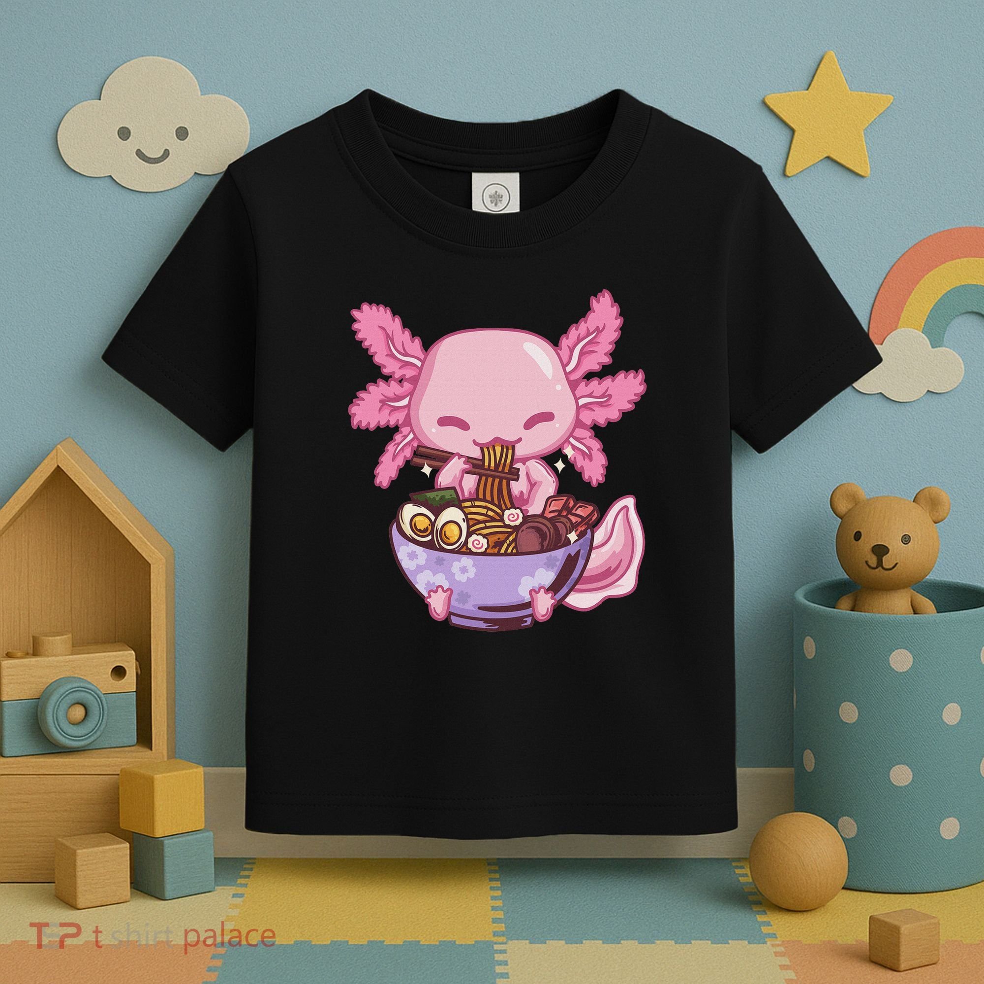 Axolotl Ramen Anime Kawaii Eating Toddler T-Shirt