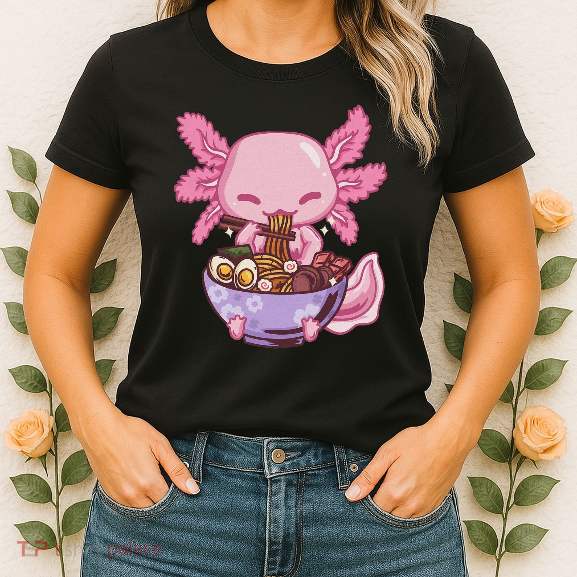 Axolotl Ramen Anime Kawaii Eating Women's T-Shirt