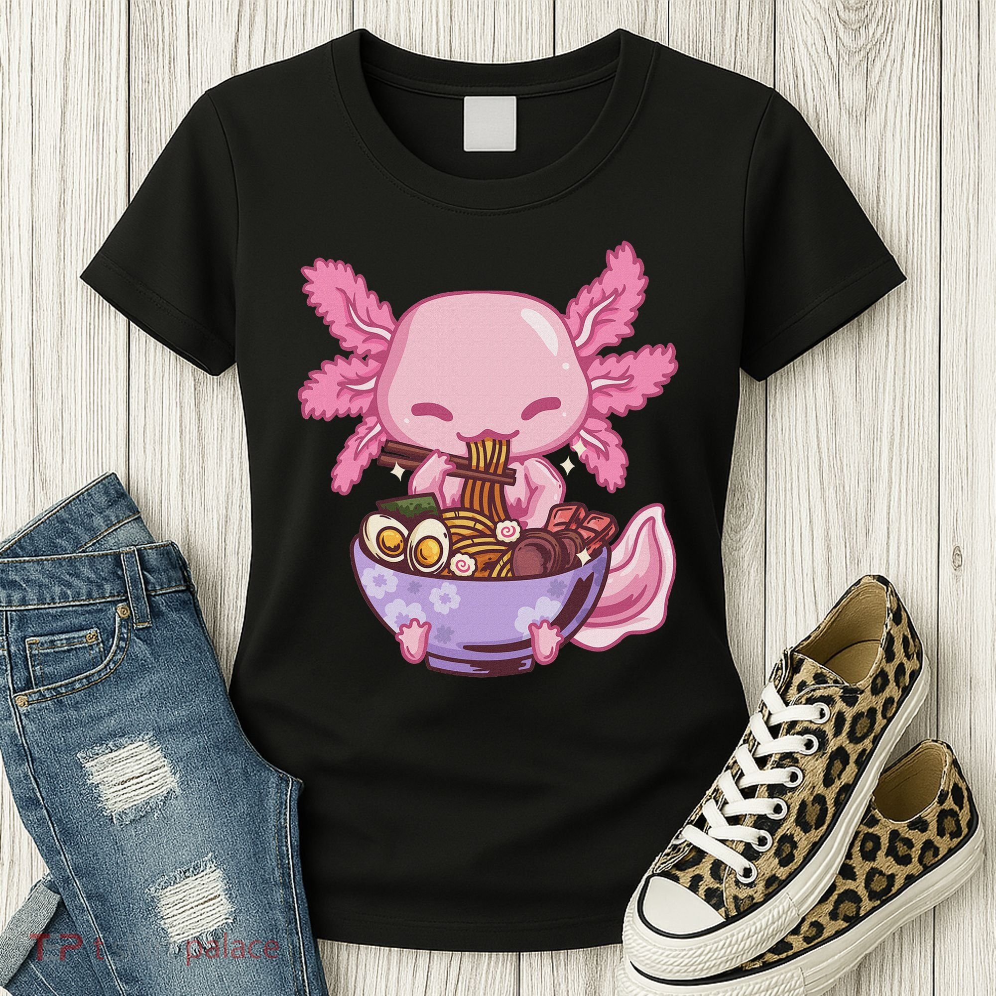 Axolotl Ramen Anime Kawaii Eating Women's T-Shirt