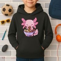 Axolotl Ramen Anime Kawaii Eating Kids Hoodie thumb 2