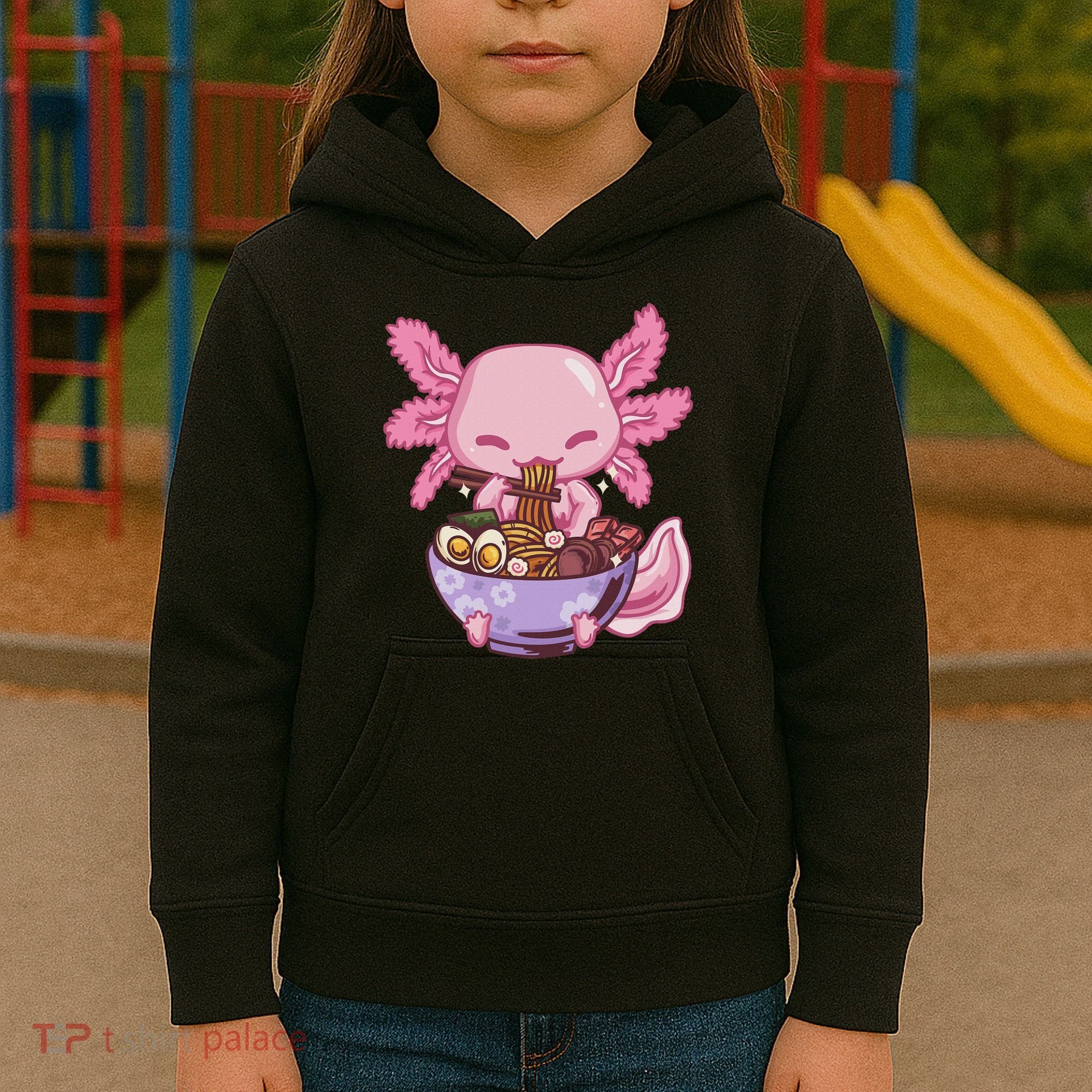 Axolotl Ramen Anime Kawaii Eating Kids Hoodie