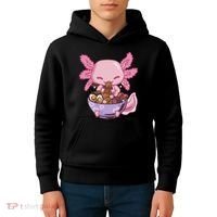 Axolotl Ramen Anime Kawaii Eating Kids Hoodie thumb 4