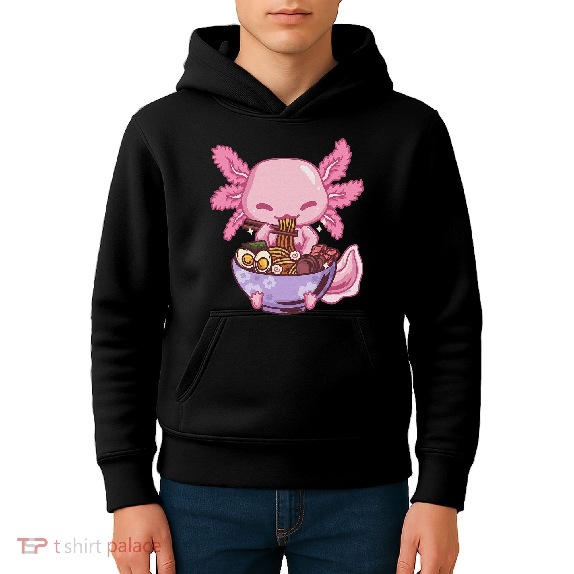 Axolotl Ramen Anime Kawaii Eating Kids Hoodie