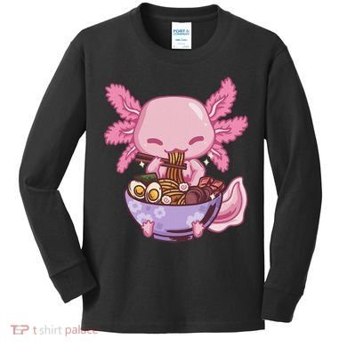 Axolotl Ramen Anime Kawaii Eating Kids Long Sleeve Shirt