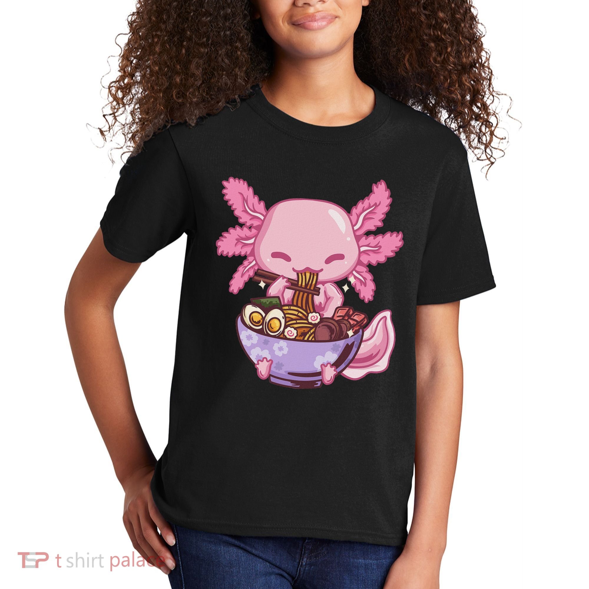 Axolotl Ramen Anime Kawaii Eating Kids T-Shirt