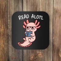 Axolotl Reading A Book, Read Alotl Books Funny Axolotl Book Coaster thumb 0