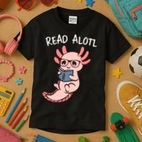 Axolotl Reading A Book, Read Alotl Books Funny Axolotl Book Kids T-Shirt thumb 3