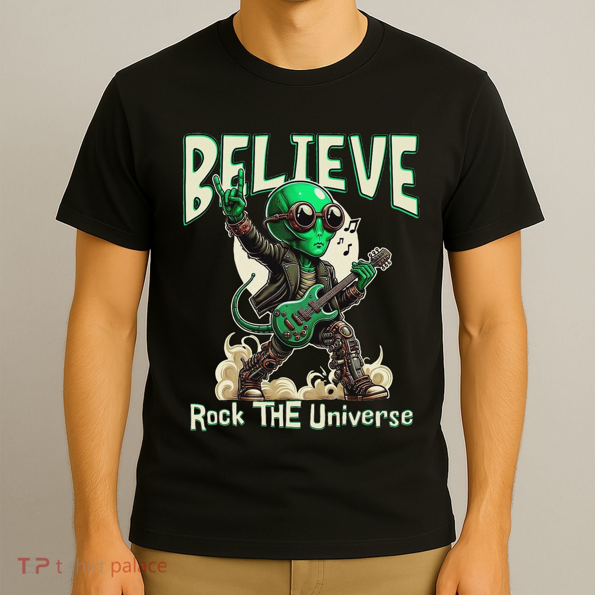 Alien Rocker Believe In The Universe Music Lover Graphic T-Shirt