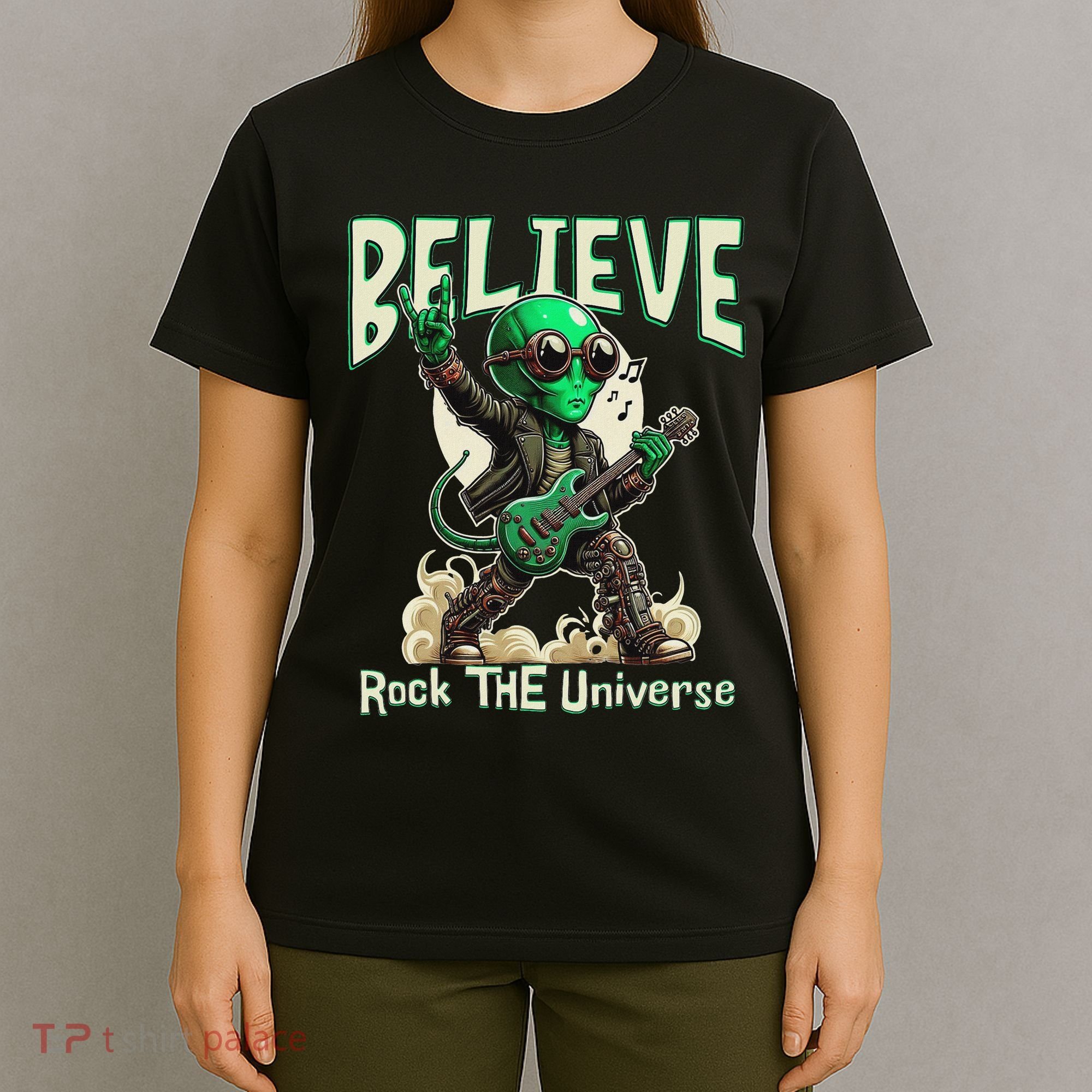 Alien Rocker Believe In The Universe Music Lover Graphic T-Shirt
