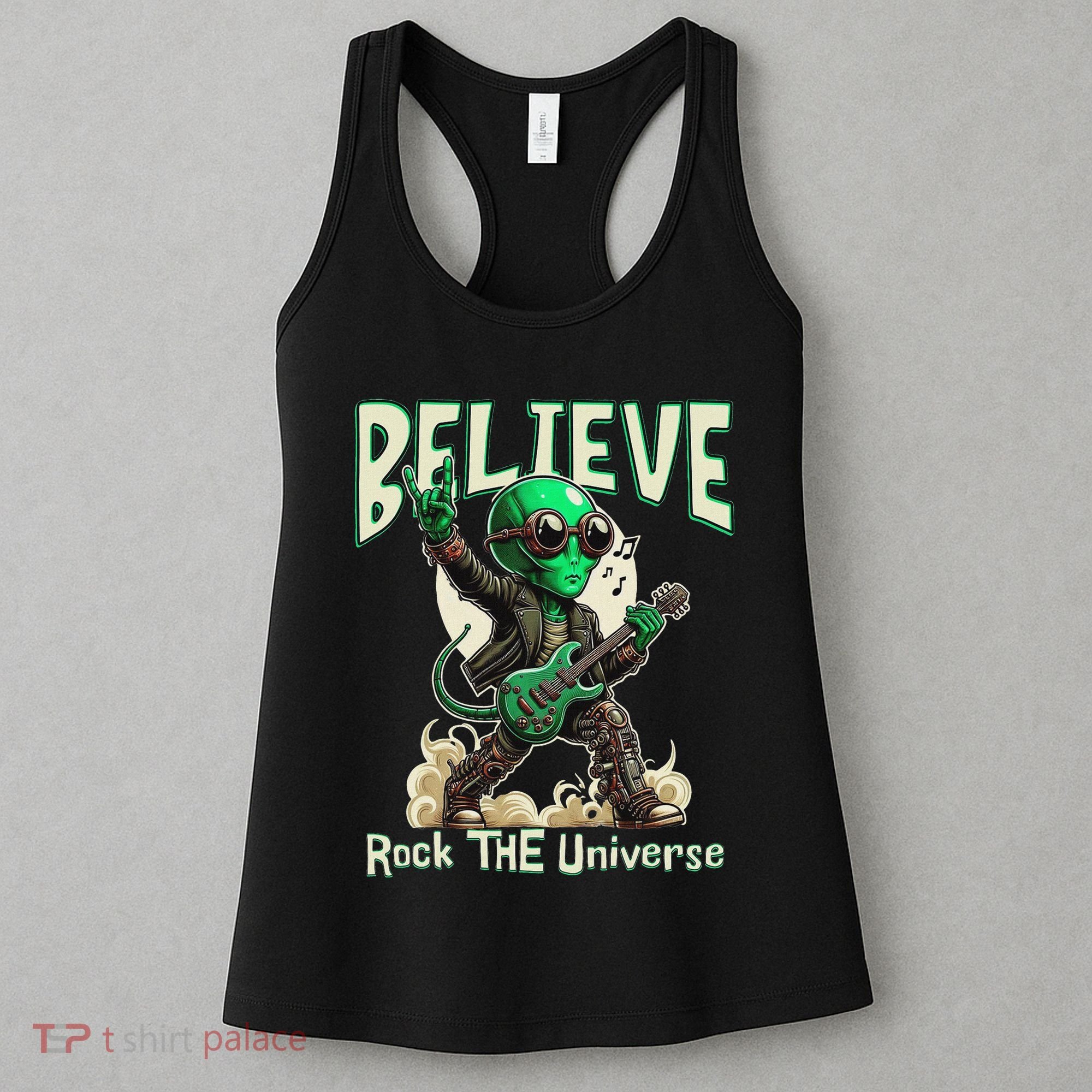 Alien Rocker Believe In The Universe Music Lover Graphic Women's Tank Top