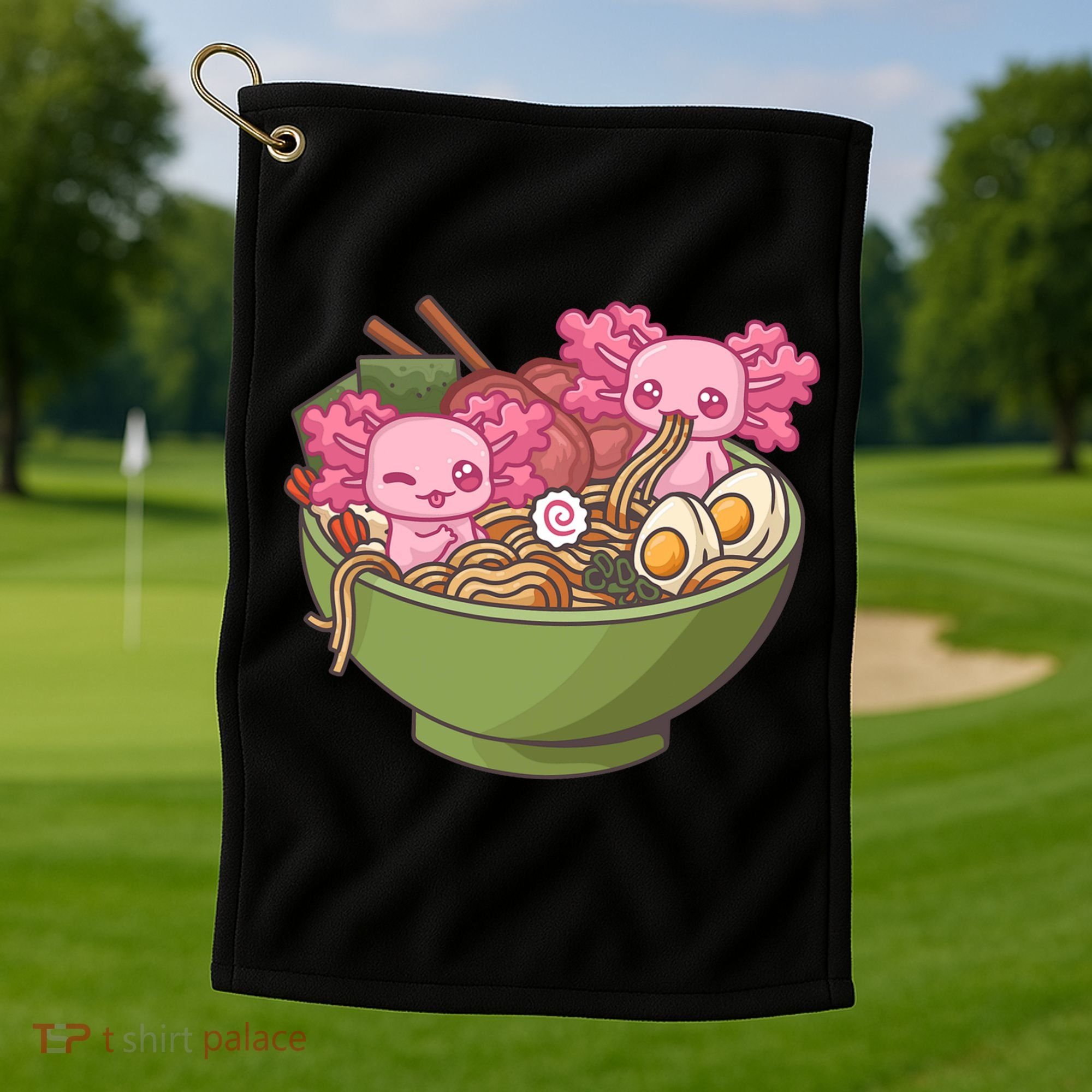 Axolotl Ramen Bowl Kawaii Anime  Golf Towel