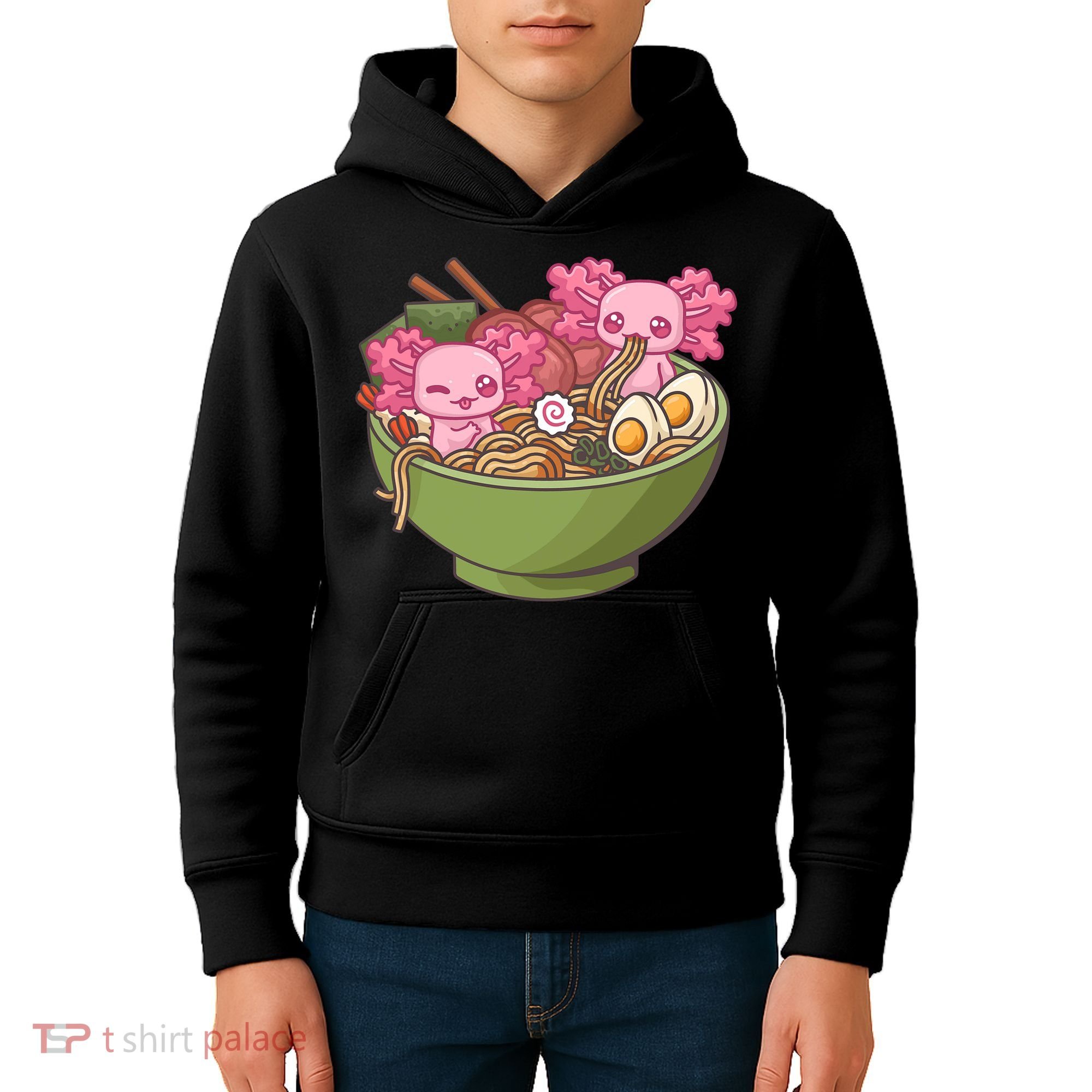 Axolotl Ramen Bowl Kawaii Anime  Kids Hoodie