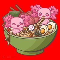 Axolotl Ramen Bowl Kawaii Anime  Santa Hat thumb 1