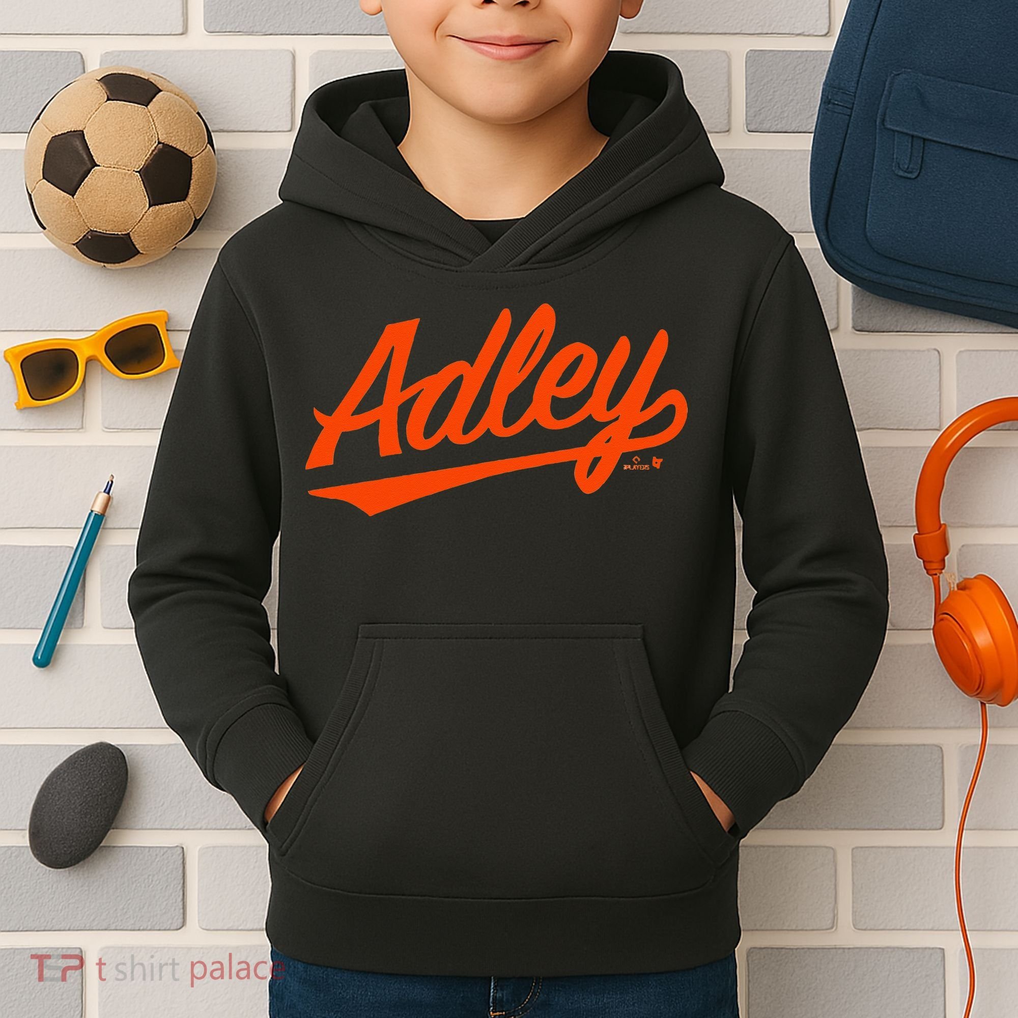 Adley Rutschman Baltimore Text Baltimore Baseball Kids Hoodie