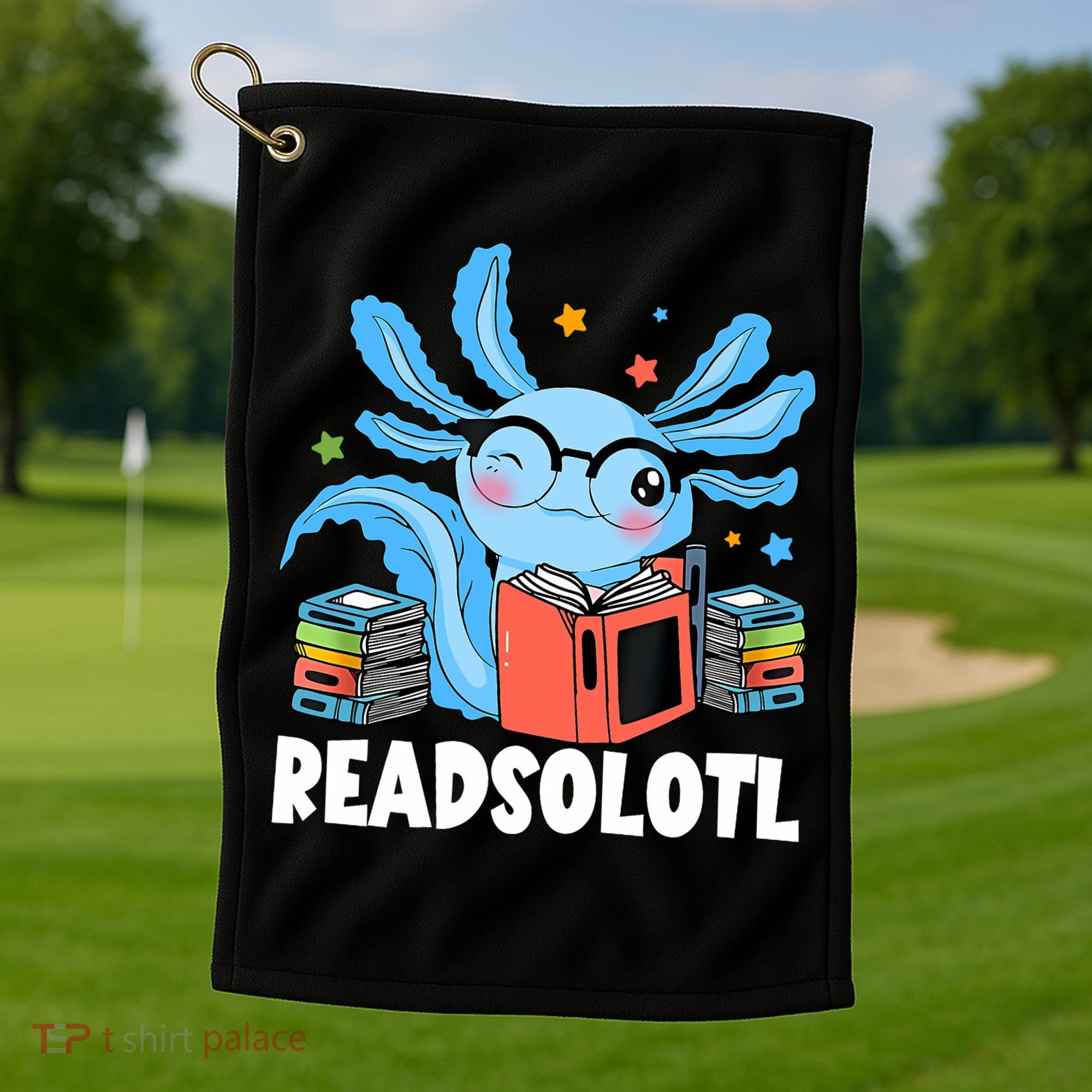 Axolotl Read Book Kawaii Reading Books Gifts Golf Towel