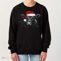 Angus Rancher Christmas Cow Santa Hat Black Women's Sweatshirt thumb 0