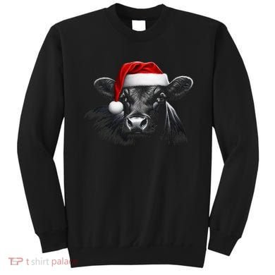 Angus Rancher Christmas Cow Santa Hat Black Sweatshirt