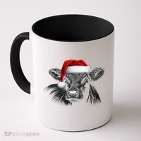 Angus Rancher Christmas Cow Santa Hat Black Coffee Mug thumb 0