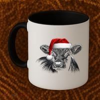 Angus Rancher Christmas Cow Santa Hat Black Coffee Mug thumb 2