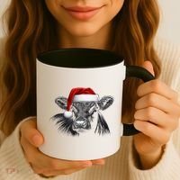 Angus Rancher Christmas Cow Santa Hat Black Coffee Mug thumb 3
