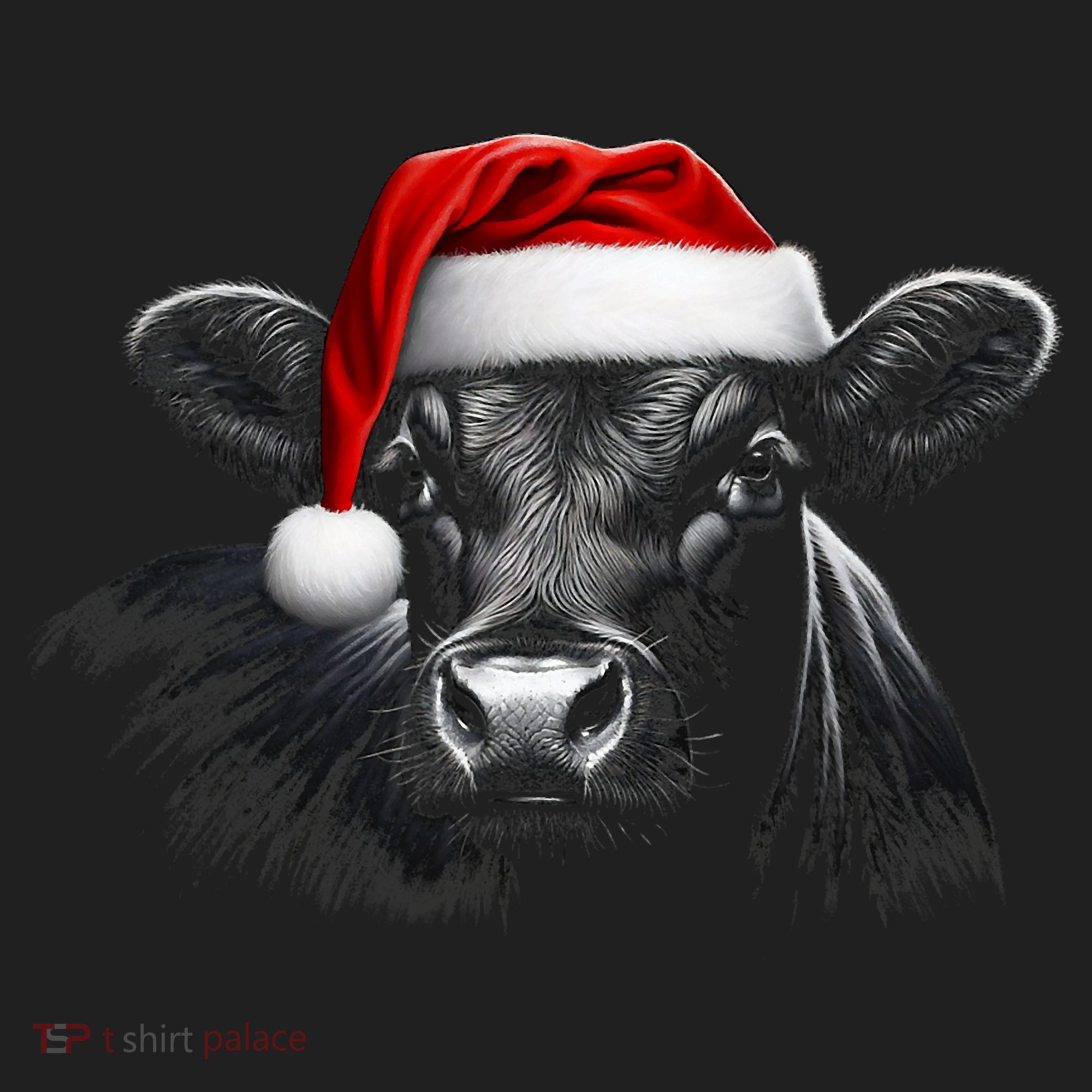 Angus Rancher Christmas Cow Santa Hat Black Beanie