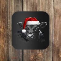 Angus Rancher Christmas Cow Santa Hat Black Coaster thumb 0