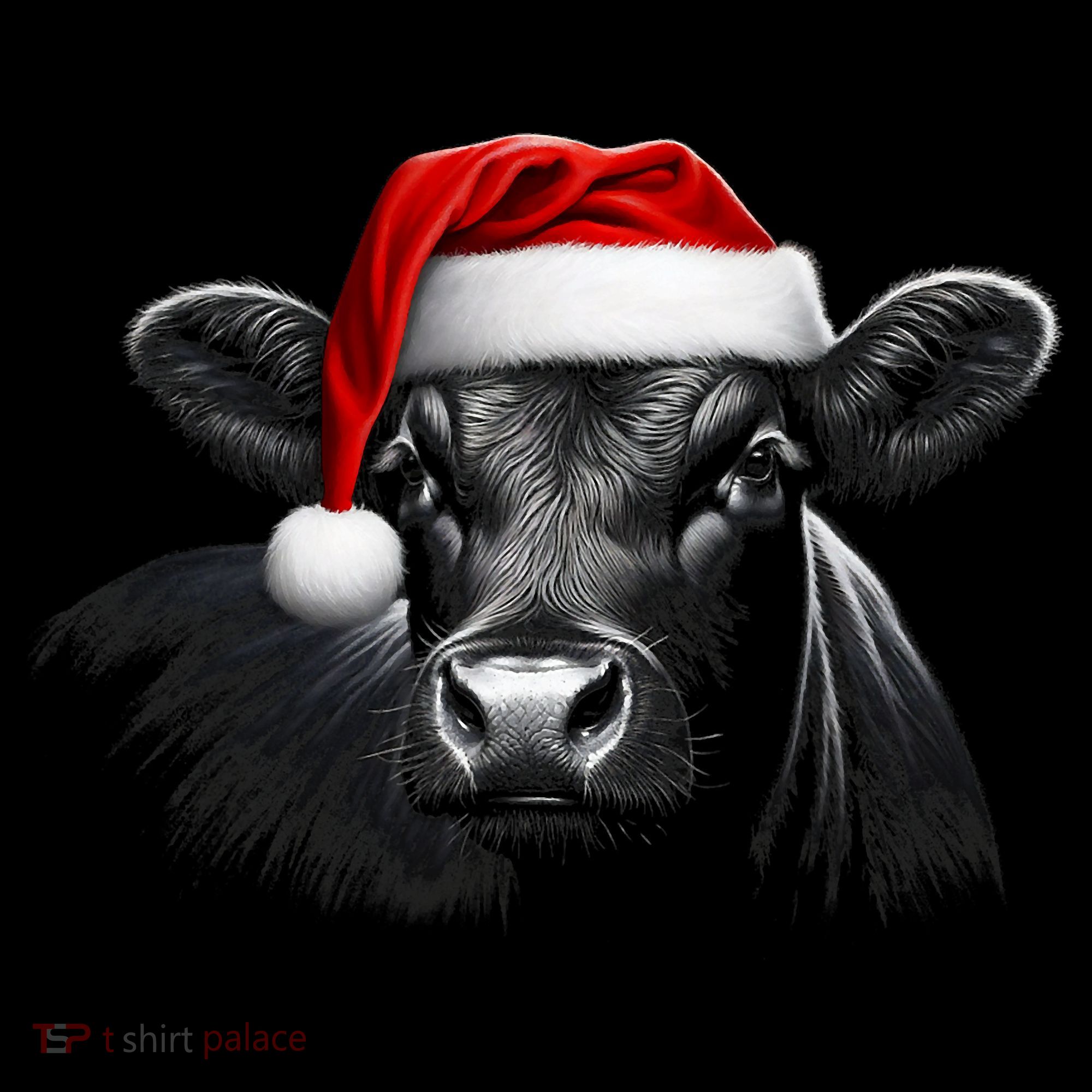 Angus Rancher Christmas Cow Santa Hat Black Women's Hoodie