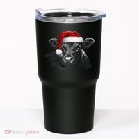 Angus Rancher Christmas Cow Santa Hat Black Tumbler thumb 0